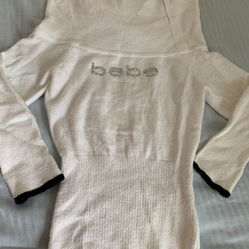 Brand New White Bebe sweater With Rhinestone Logo (NWT)